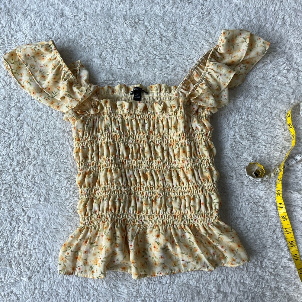 Yellow Floral Ruched Top
